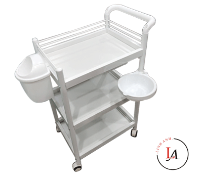 PL- Xe đẩy thẩm mỹ 3 tầng có bát + thùng rác